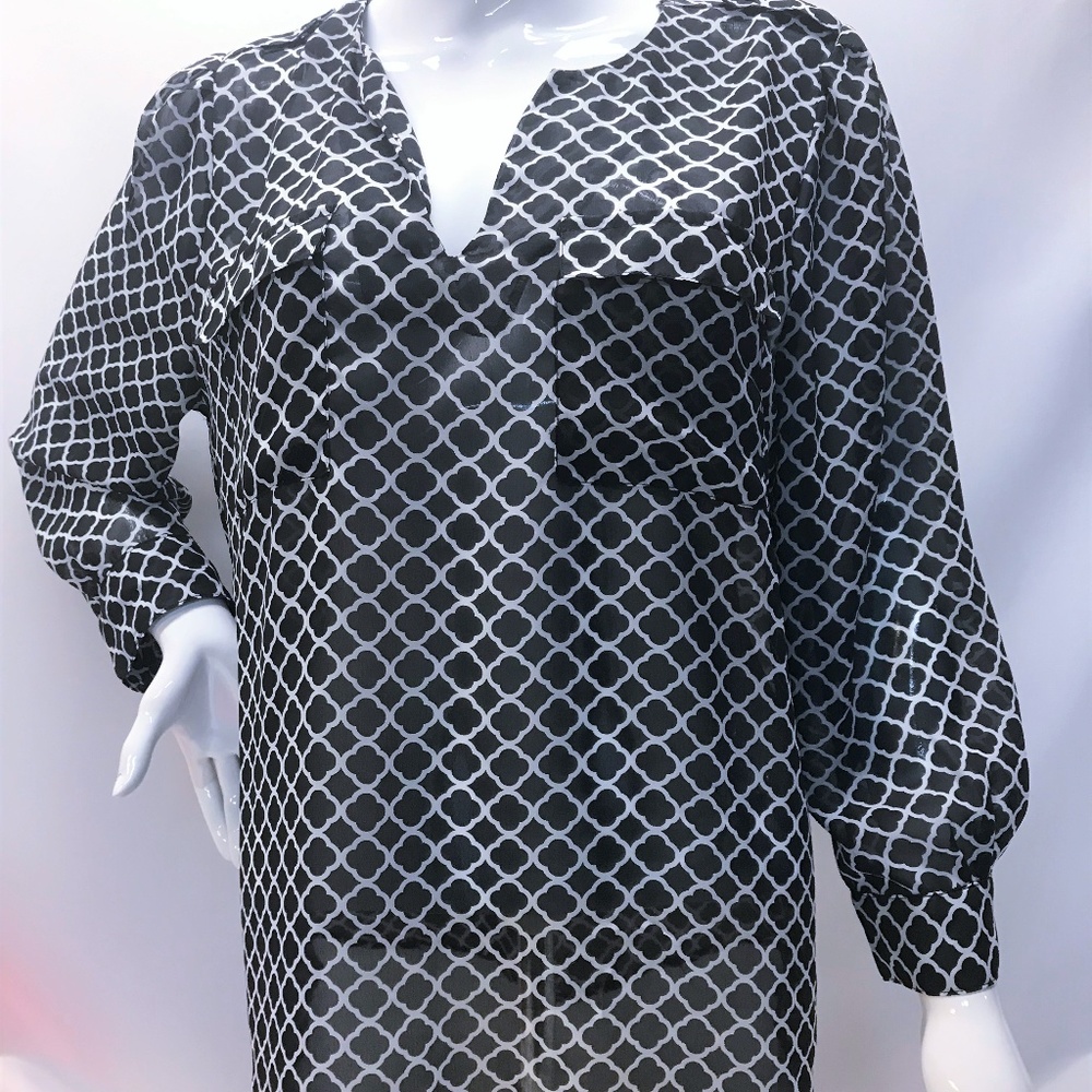 Gap 3/4 Sleeve Black & White Sheer Blouse